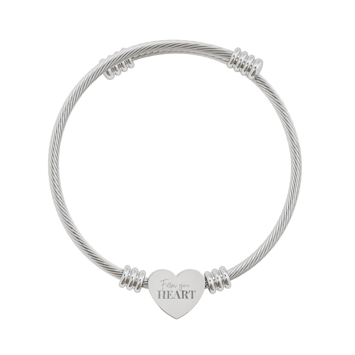 Follow Your Heart Engraved Heart Cuff Bracelet